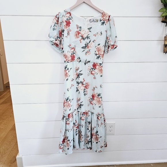 large floral print dress puff sleeve sz small - Picture 1 of 10
